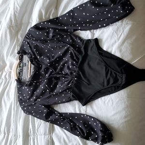 Shein Black and white heart bodysuit
